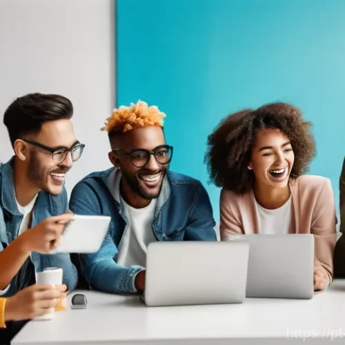 Home 21 이벤트기획자가 고려해야 할 고객 경험 - **Prompt 1: Capturing Pre-Event Excitement and Digital Engagement**
"A vibrant, diverse group of...