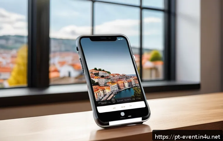 이벤트기획 포트폴리오 제작 방법 - A modern digital portfolio showcase on a sleek smartphone screen held by a young professional with a...